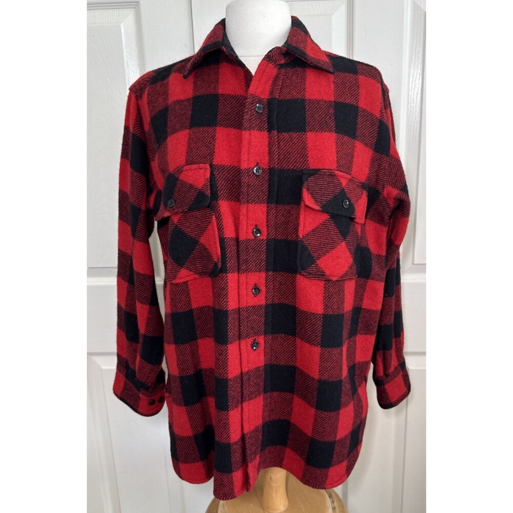 Vintage Men's PENNEY'S TOWNCRAFT Red Plaid Flannel Wool Shirt Sz 15.5 L 40 Chest